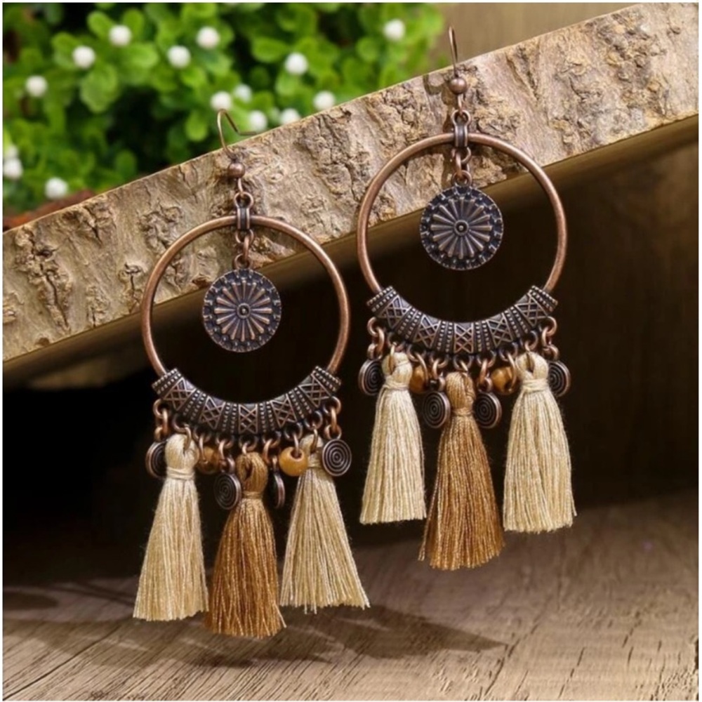 NEW•Zen Bohemian Artisan Tassel Hoop Earrings